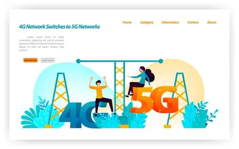 Transition and replacement of 4G LTE network to latest 5G network. switches i Stock Illustration