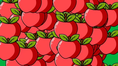 Transition animation of apples clumping together, scattering, and enlarging to f Stock Footage 330442661
