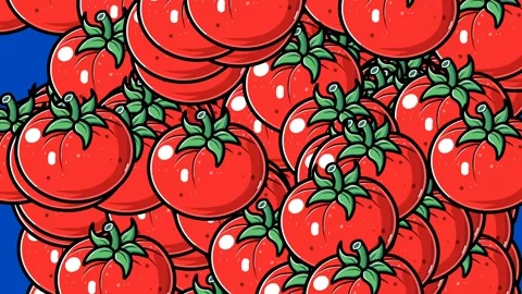 Transition animation of a pile of tomatoes moving  Stockbeeldmateriaal 332139441