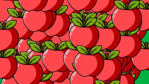 Transition animation of scattered apples moving and enlarging to fill the green  Stock Footage 330443268