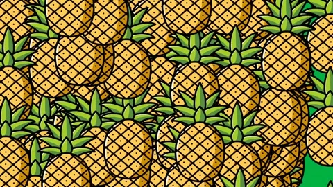Transition animation of scattered pineapples moving and enlarging to fill the gr Stock Footage 330443222