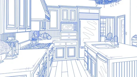 Transition Of Beautiful Custom Kitchen From Drawing to Completion. Stock Footage