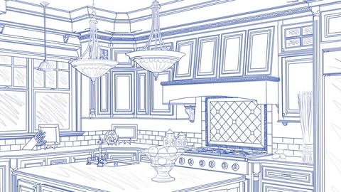 Transition Of Beautiful Custom Kitchen From Drawing to Completion. Stock Footage 73684788