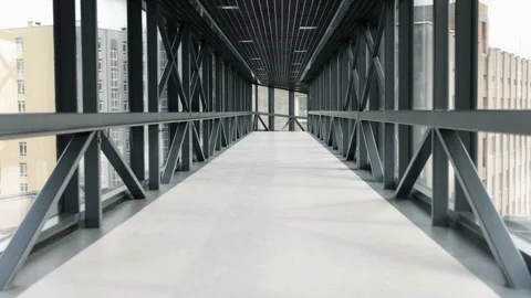 Transition between buildings, glass engineering, bridge connectivity. Stock Footage 314657361