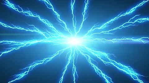 Transition from black to white with bright lightning strikes around a lens flare Stock Footage 156328984