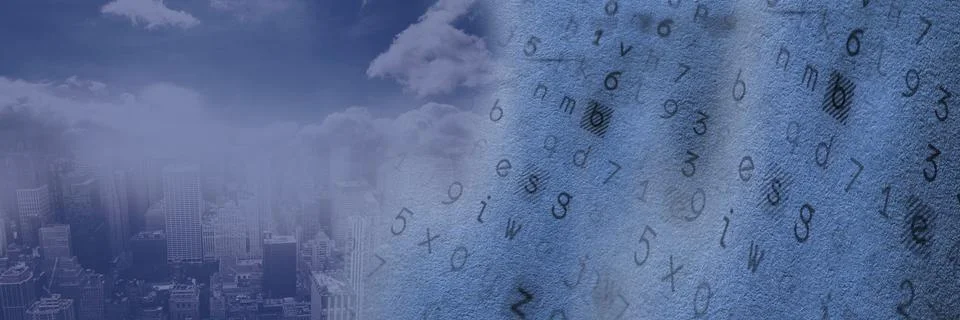 Transition of city and code letters and numbers Stock Photos