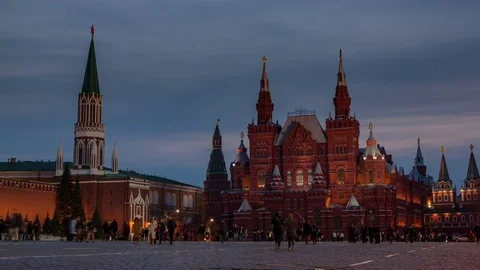 The transition from day to night on the red square in Moscow Video stock 74894972