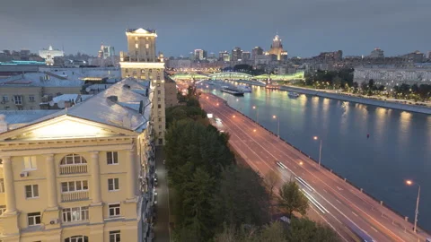 Transition from day to night with a view of the center of Moscow Stock Footage 164429341