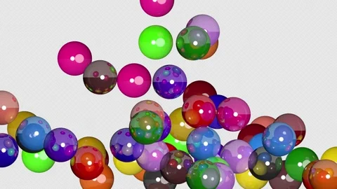 Transition of falling bouncing balls with different colors, alpha channel, 4K Stock Footage 138334383