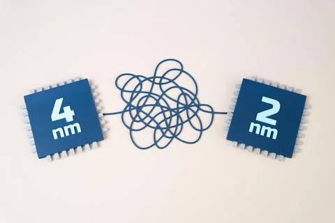 Transition of microchip process technology from 4 to 2 nm. Innovations in m.. Stock Photos