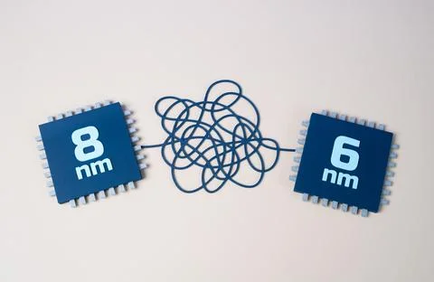 Transition of microchip process technology from 8 to 6 nm. Advanced nanotec.. Stock Photos