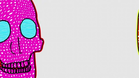Transition of rainbow skull in comic style, fluorescent textures and patterns. Stock Footage 136513187