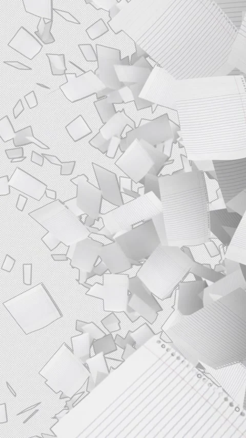 A transition showing numerous sheets of notebook paper flying across the screen Video stock 343356443