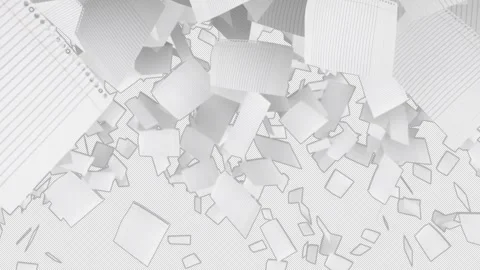 A transition showing numerous sheets of notebook paper flying across the screen Stock Footage 343356444