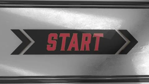 A transition where a metal shutter closes and the scene changes  “START” Stock Footage 341467270