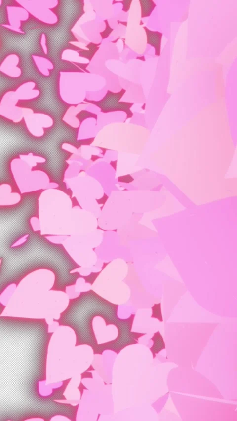 A transition wipe featuring lots of glowing pink hearts flying across the screen Video stock 343104284