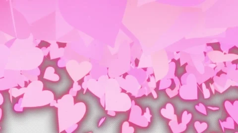 A transition wipe featuring lots of glowing pink hearts flying across the screen Stock Footage 343104287