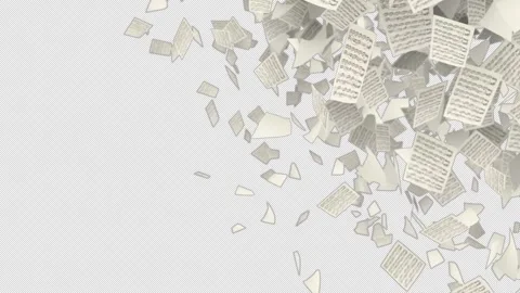 A  transition wipe featuring many sheets of sheet music flying across the screen Stock Footage 343737883