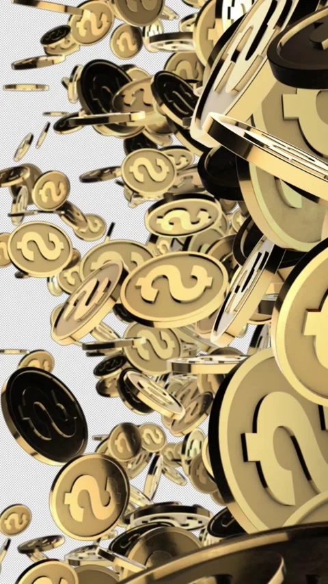 A transition wipe showing many U.S. dollar coins flying across the screen Stock Footage 343371988