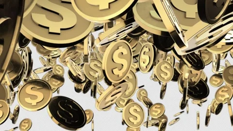 A  transition wipe showing many U.S. dollar coins flying across the screen Stock Footage 343371990