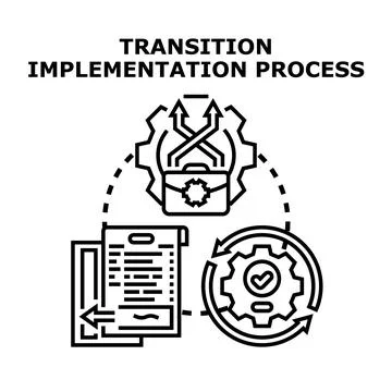 Transitioning implementation process and business strategy development Stock Illustration