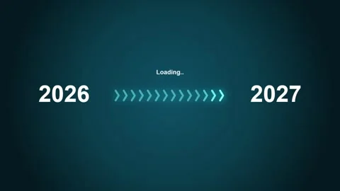 Transitioning from the year 2026 to 2027 with a loading bar graphic represe.. Stock Footage 346502038