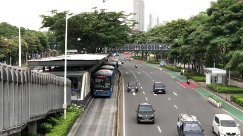 Transjakarta Bus Stopped at its Bus Stop. Stock Footage 320781694