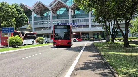 Transjakarta buses parked Video stock 338222289