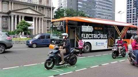 Transjakarta Electric Bus Stock Footage 225568272