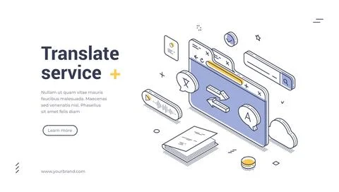 Translate language internet dictionary service isometric web banner design .. Stock Illustration
