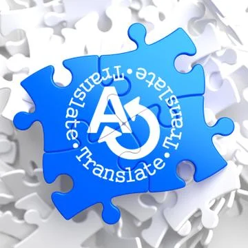 Translating Concept on Blue Puzzle. Stock Illustration