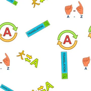 Translation elements pattern, cartoon style Stock Illustration
