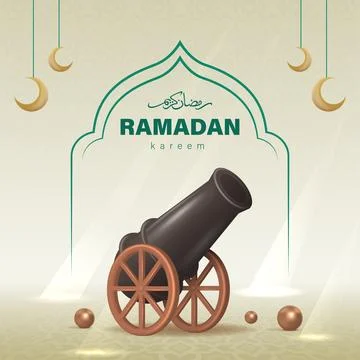 Translation : Happy Eid Mubarak Vector Illustration. 3D Realistic Cannon Stock Illustration