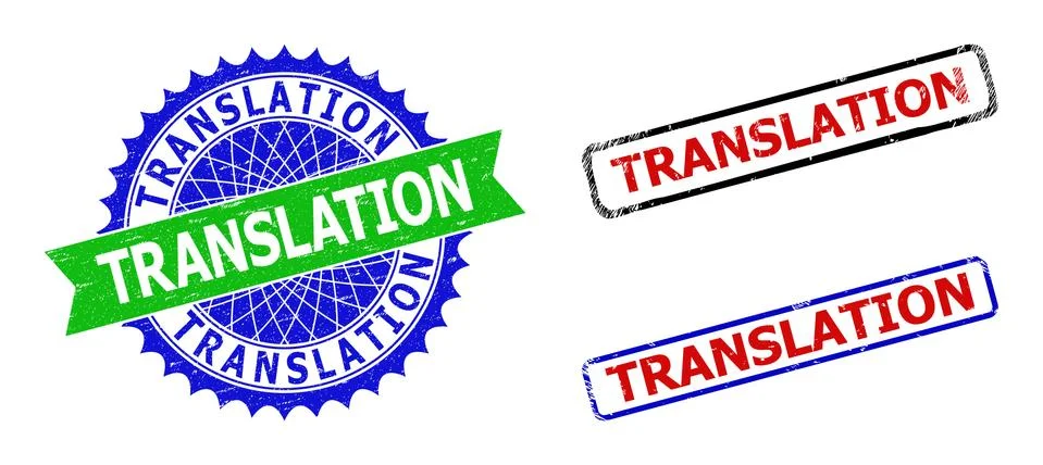 TRANSLATION Rosette and Rectangle Bicolor Badges with Unclean Textures Ilustración de archivo