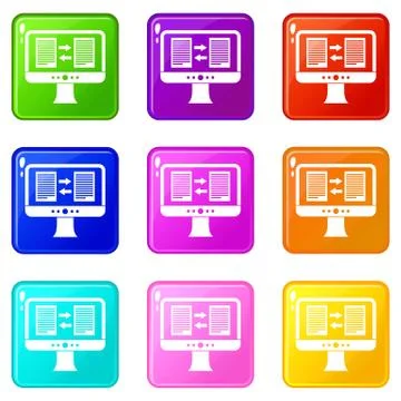 Translator app on the screen of computer set 9 Illustrazione stock