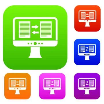 Translator app on the screen of computer set collection Stock Illustration