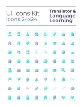 Translator flat gradient two-color ui icons set 库存插图