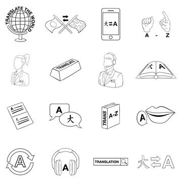 Translator icon set outline 스톡 일러스트