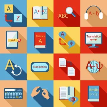 Translator icons set, flat style 스톡 일러스트