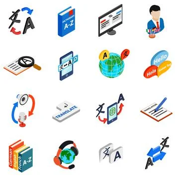 Translator icons set, isometric 3d style Stock Illustration