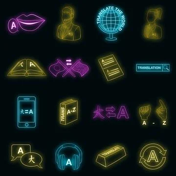 Translator icons set vector neon 스톡 일러스트