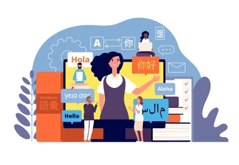 Translator. Multilingual language translators app, learning foreign Stock Illustration