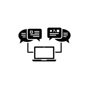 Translator speech bubbles with laptop remote work communication icon Stock Illustration