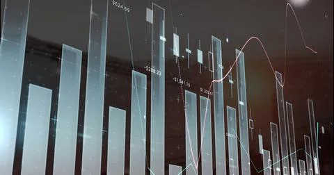 Translucent 3D bar chart showing floating numeric labels in digital panel, with 스톡 사진