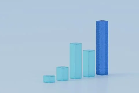 Translucent 3D Blue Bar Chart with Highlighted Final Bar Stock Illustration