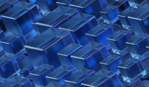 Translucent 3D cubes in blue shades Stock Illustration