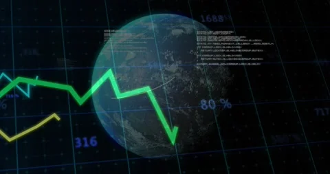 Translucent 3D globe showing metrics, label appearing; green trace entering and Stock Footage 329870147
