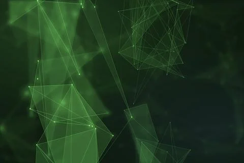 Translucent angular forms and fine luminous lines overlap in a deep green d.. Stock Illustration