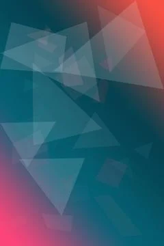 Translucent angular shapes float across a moody turquoise and coral gradien.. Stock Illustration