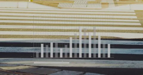 Translucent bar chart overlaying zebra crossing, grid lines axis labels slider Stock Photos